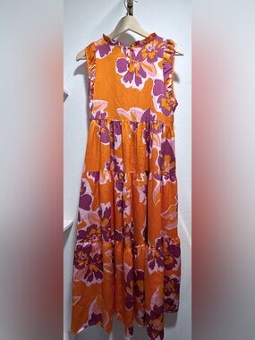 Umgee Orange Maxi Dress with Purple Floral Print